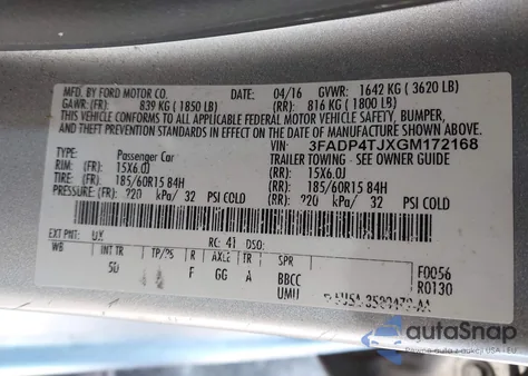 2016 Ford Fiesta S from USA, damaged, VIN 3FADP4TJXGM172168